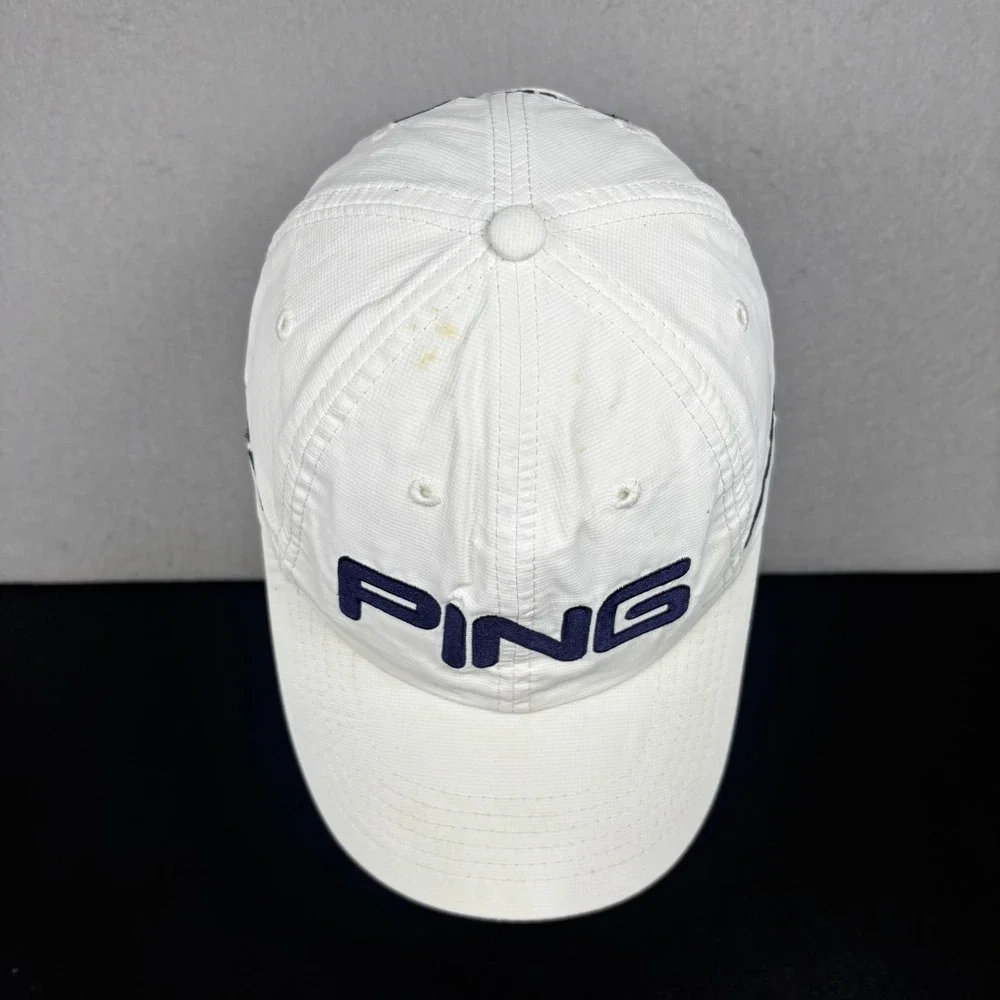 PING G25 Performance Golf Cap Adjustable Strap Back Hat White Navy Blue Logo